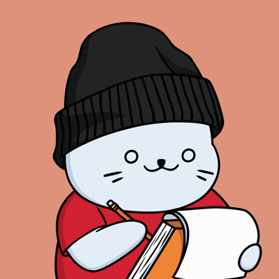 A Cartoon Drawing Of A Cat Wearing A Beanie Holding A Notebook And A Pencil GIF