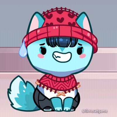 A Cartoon Drawing Of A Cat Wearing A Red Hat And A Sweater GIF