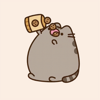 A Cartoon Drawing Of A Cat With A Barrel Of Cookies In Its Mouth GIF