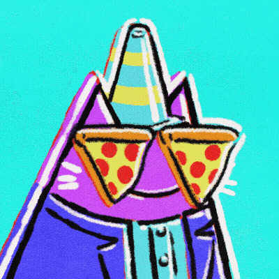 A Cartoon Drawing Of A Cat With A Cone On Its Head GIF