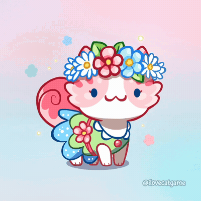 A Cartoon Drawing Of A Cat With A Flower Crown On Her Head GIF