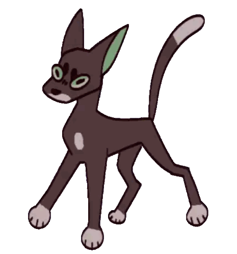 A Cartoon Drawing Of A Cat With Green Eyes Walking On A White Background Sticker