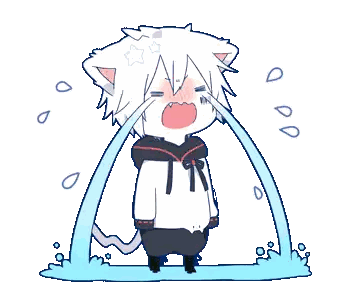 A Cartoon Drawing Of A Cat With Tears Coming Out Of Its Eyes Sticker