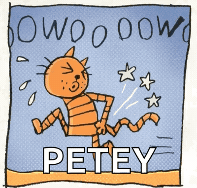 A Cartoon Drawing Of A Cat With The Name Petey Below It GIF