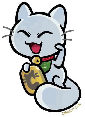 A Cartoon Drawing Of A Cat With The Website Creucat.com Written Below It Sticker