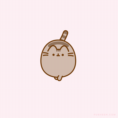 A Cartoon Drawing Of A Cat With The Website Pusheen.com Written Below It GIF