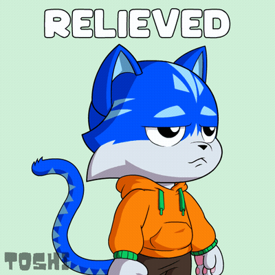 A Cartoon Drawing Of A Cat With The Word Relieved Written Above It GIF