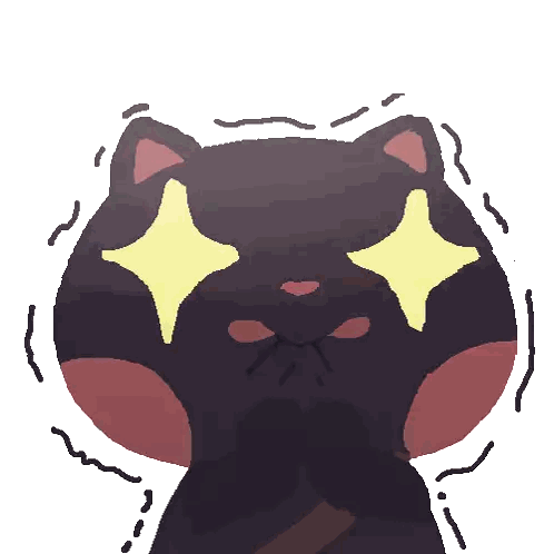 A Cartoon Drawing Of A Cat With Yellow Stars In Its Eyes Sticker
