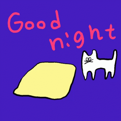 A Cartoon Drawing Of A Cat Wrapped In A Blanket With The Words Good Night Written Above It GIF