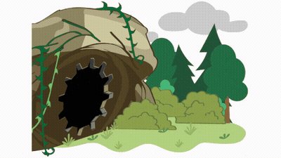 A Cartoon Drawing Of A Cave With A Hole In The Wall GIF
