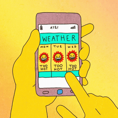A Cartoon Drawing Of A Cell Phone Displaying The Weather GIF