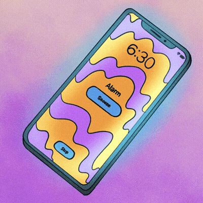 A Cartoon Drawing Of A Cell Phone That Says Alarm Snooze And Stop GIF