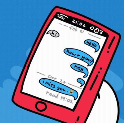 A Cartoon Drawing Of A Cell Phone With Text Bubbles On It GIF