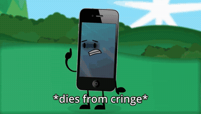 A Cartoon Drawing Of A Cell Phone With The Words * Dies From Cringe * Above It GIF