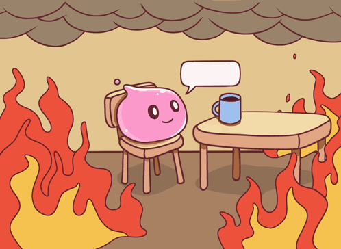 A Cartoon Drawing Of A Chair And A Table With Flames GIF