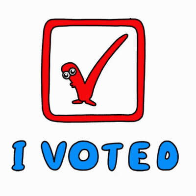 A Cartoon Drawing Of A Check Mark With The Words `` I Voted '' Under It . GIF
