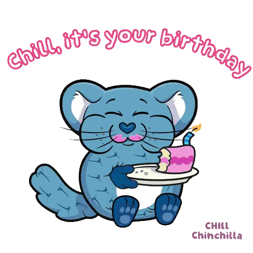 A Cartoon Drawing Of A Chinchilla Holding A Birthday Cake Sticker