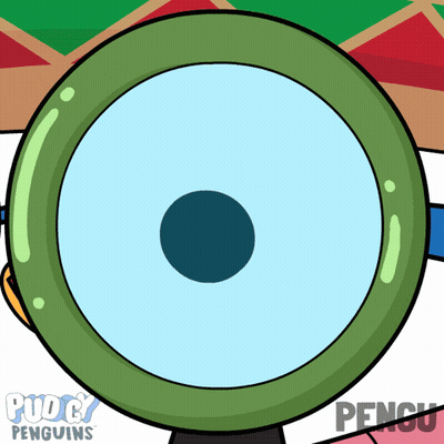 A Cartoon Drawing Of A Circle With The Words Pudgy Penguins Written Below It GIF