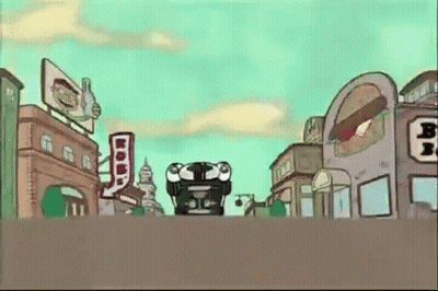 A Cartoon Drawing Of A City Street With A Sign That Says ' Burger King ' On It GIF