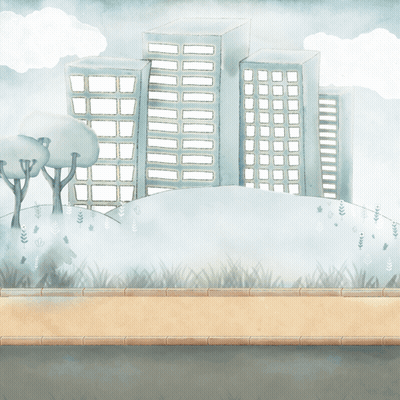 A Cartoon Drawing Of A City With A Sign That Says " For Work " GIF