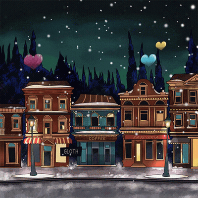 A Cartoon Drawing Of A City With A Sign That Says Gloth GIF
