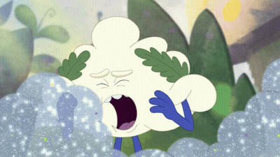 A Cartoon Drawing Of A Cloud With Leaves On It GIF