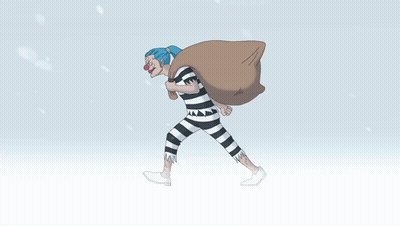 A Cartoon Drawing Of A Clown Carrying A Large Bag GIF