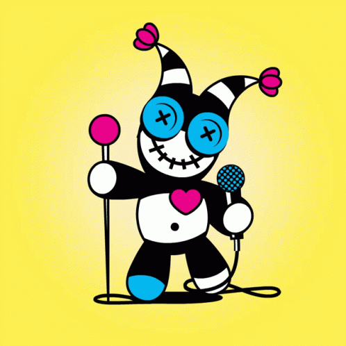 A Cartoon Drawing Of A Clown Holding A Microphone And A Lollipop GIF