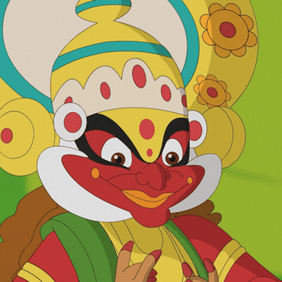 A Cartoon Drawing Of A Clown With A Yellow Crown And Flowers On His Head GIF