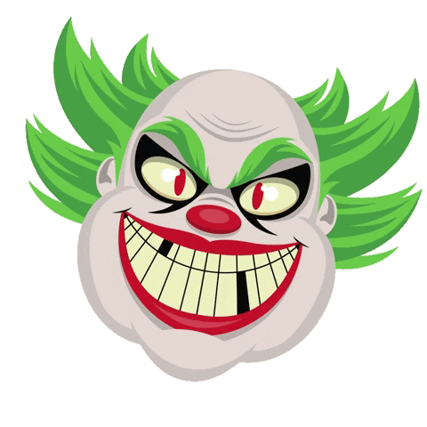 A Cartoon Drawing Of A Clown With Green Hair And A Big Smile GIF