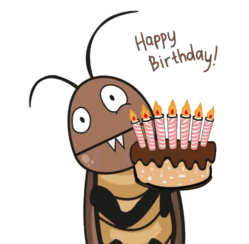 A Cartoon Drawing Of A Cockroach Holding A Birthday Cake With Candles And The Words Happy Birthday Sticker