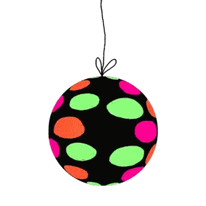 A Cartoon Drawing Of A Colorful Polka Dot Ball Hanging On A String Sticker