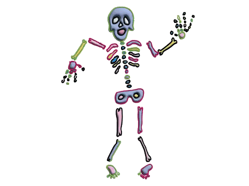 A Cartoon Drawing Of A Colorful Skeleton With The Letter B Visible Sticker