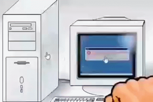 A Cartoon Drawing Of A Computer With A Cpu And Monitor GIF