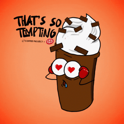 A Cartoon Drawing Of A Cup Of Coffee That Says That 'S So Tempting Coffee Project X Kitkat GIF