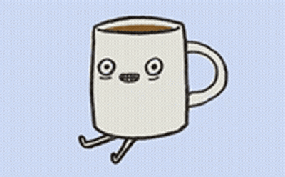 A Cartoon Drawing Of A Cup Of Coffee With A Face And Feet . GIF