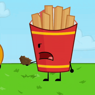 A Cartoon Drawing Of A Cup Of French Fries With A Face And Arms GIF