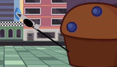A Cartoon Drawing Of A Cupcake With Blue Berries GIF