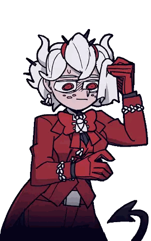 A Cartoon Drawing Of A Demon With Horns Wipes Her Face With A Cloth Sticker