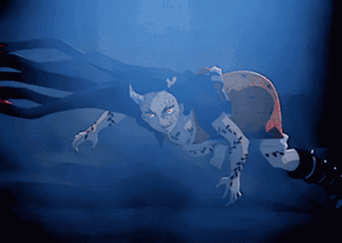 A Cartoon Drawing Of A Demon With Red Eyes And Horns GIF