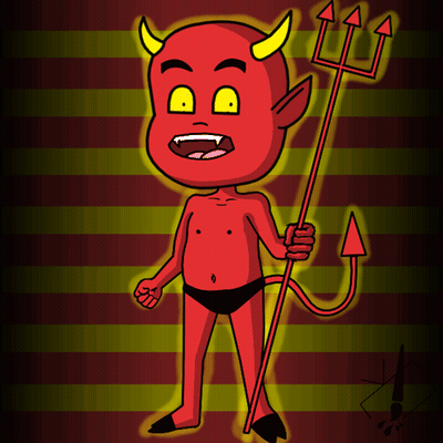 A Cartoon Drawing Of A Devil With Horns And A Trident GIF
