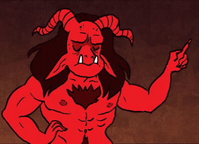 A Cartoon Drawing Of A Devil With Horns And The Word Snap Below GIF
