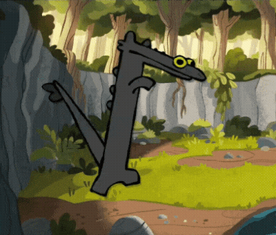 A Cartoon Drawing Of A Dinosaur Standing In A Field GIF