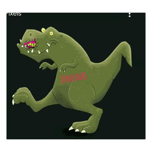 A Cartoon Drawing Of A Dinosaur With The Word Dinosaurs On It Sticker