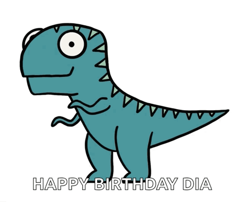 A Cartoon Drawing Of A Dinosaur With The Words Happy Birthday Dia Below It GIF