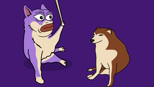 A Cartoon Drawing Of A Dog And A Cat With The Word Bank Above The Dog GIF