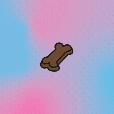 A Cartoon Drawing Of A Dog Bone With A Pink And Blue Background GIF