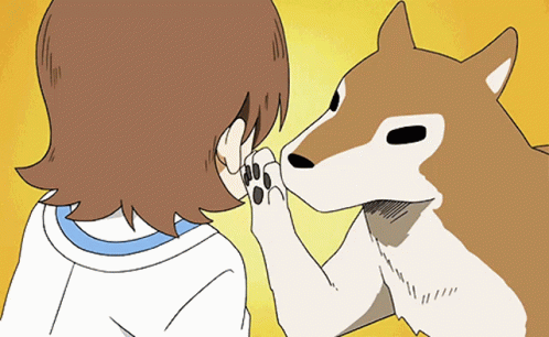 A Cartoon Drawing Of A Dog Giving A Woman A Paw GIF