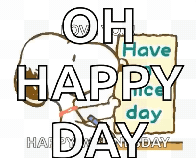 A Cartoon Drawing Of A Dog Holding A Piece Of Paper That Says Oh Have A Happy Day GIF