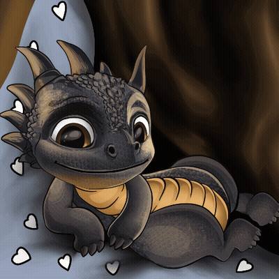 A Cartoon Drawing Of A Dragon With Hearts Surrounding It GIF